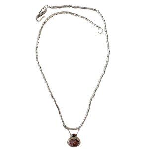 Sterling Silver Chunky Tab Bead Jasper Garnet Pendant Necklace 20.5" Long, L150